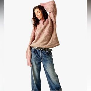 Free People Fireside Tunic Pink Ombre Oversized Crewneck Knit Sweater